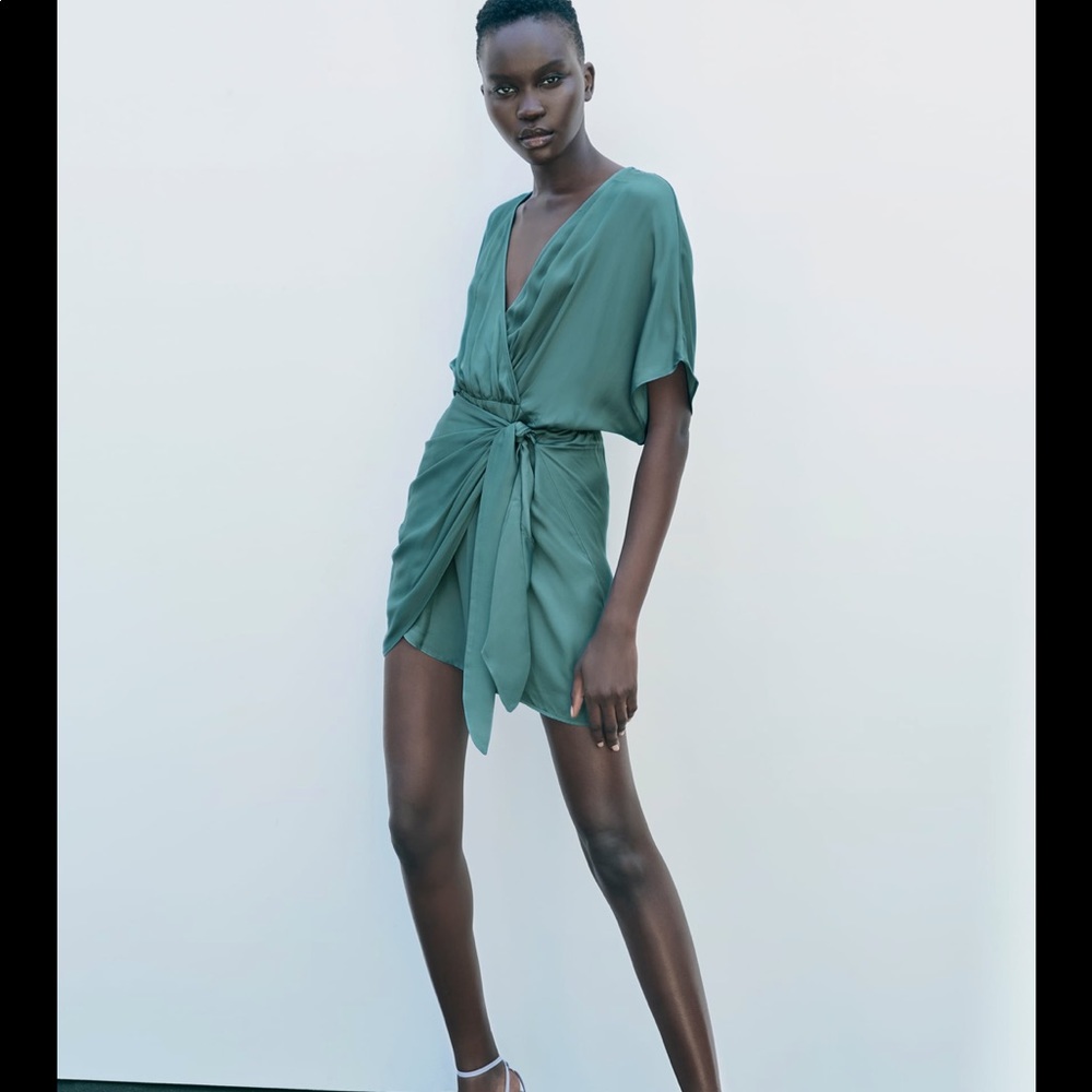 Zara teal mini wrap dress